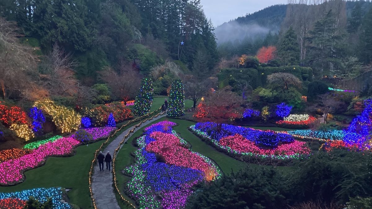 Butchart Gardens sunken garden holdiday lights