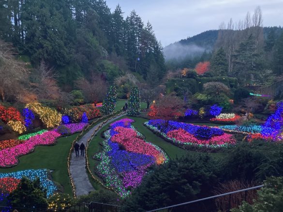 Butchart Gardens sunken garden holdiday lights